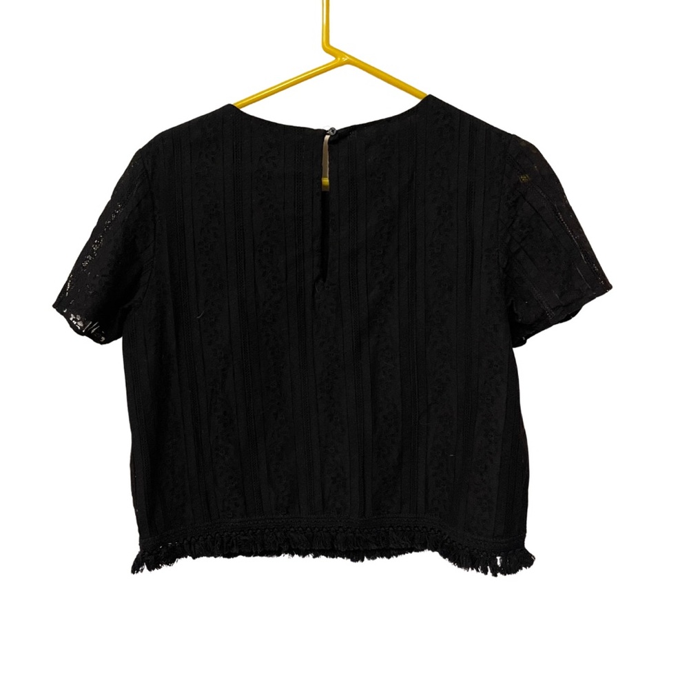 Michael Kors Black Lace Fringe Short Sleeve Top • Size Medium • LIKE NEW - Picture 6 of 9